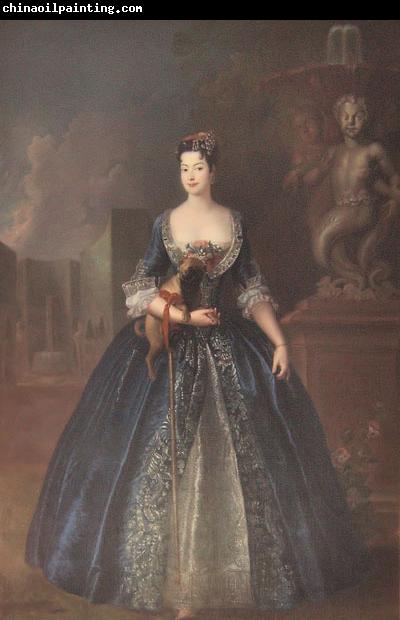 antoine pesne Portrait of Anna Orzelska with a pug.