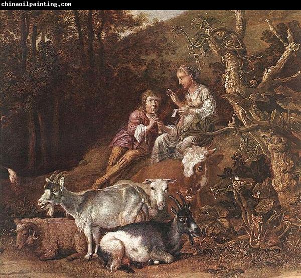 paulus potter Landscape with Shepherdess and Shepherd Playing Flute