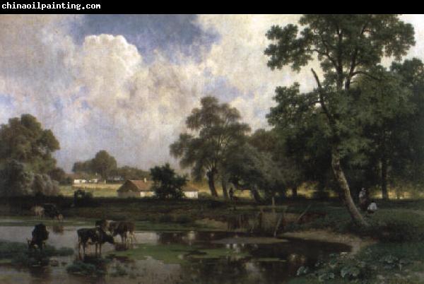 unknow artist Paysage d ete avec vaches dans la mare