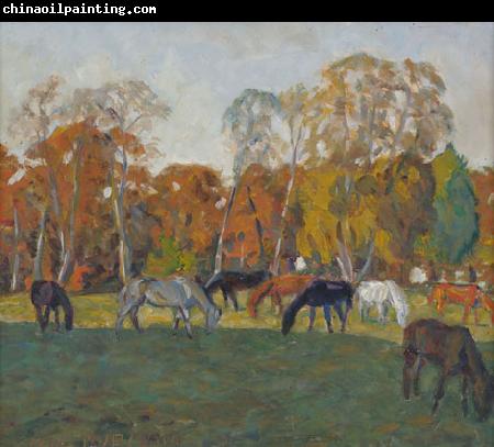 unknow artist A landscape with horses,