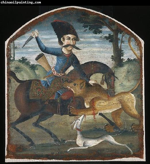 unknow artist Hunter on Horseback Attacked by a Lion