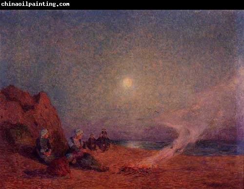 unknow artist Le Pouldu, Woman on the Beach beside a Fire