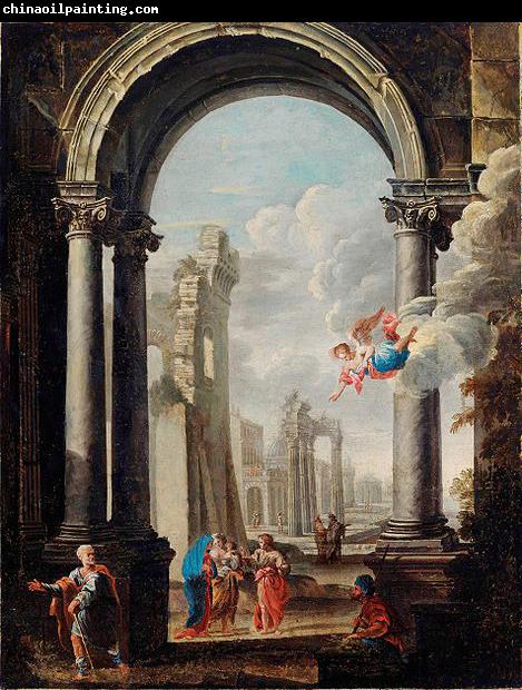 unknow artist ARCHITECTURAL CAPRICCIO WITH THE HOLY FAMILY