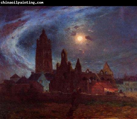 unknow artist The Bourg-de-Batz Church under the Moon