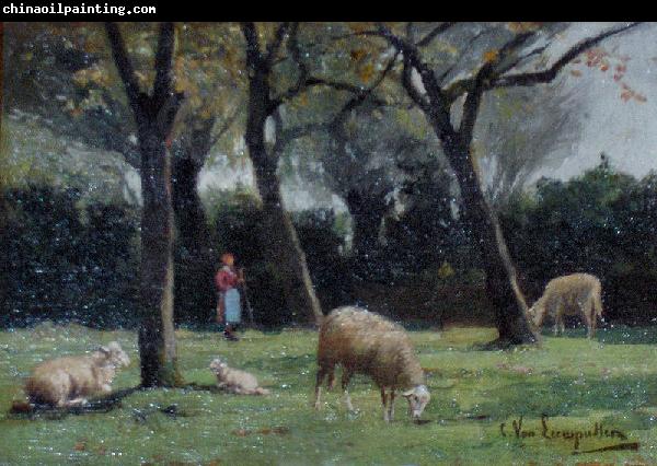 unknow artist Shepherdess with sheep