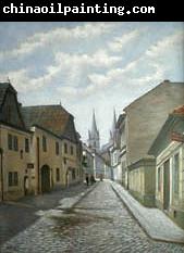 unknow artist A street in Czech town Vysoke Myto with Smekals  bakery