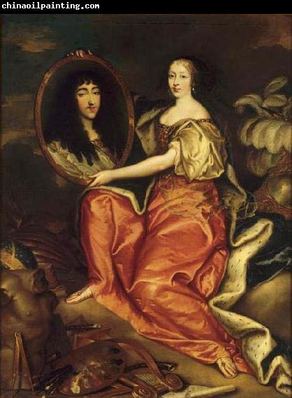 unknow artist Henriette d'Angleterre as Minerva holding a painting of her husband the Duke of Orleans