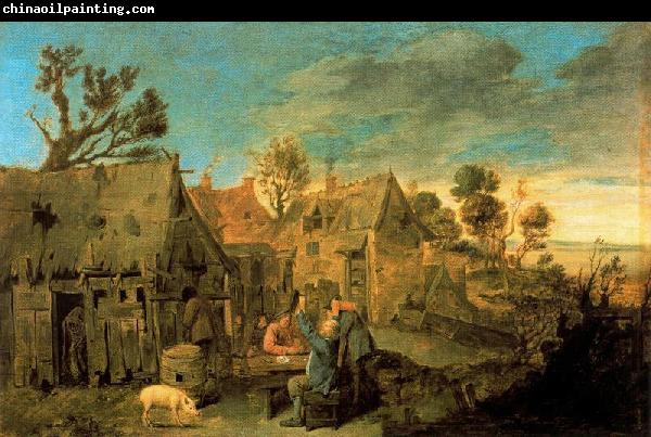 Adriaen Brouwer Village Scene with Men drinking