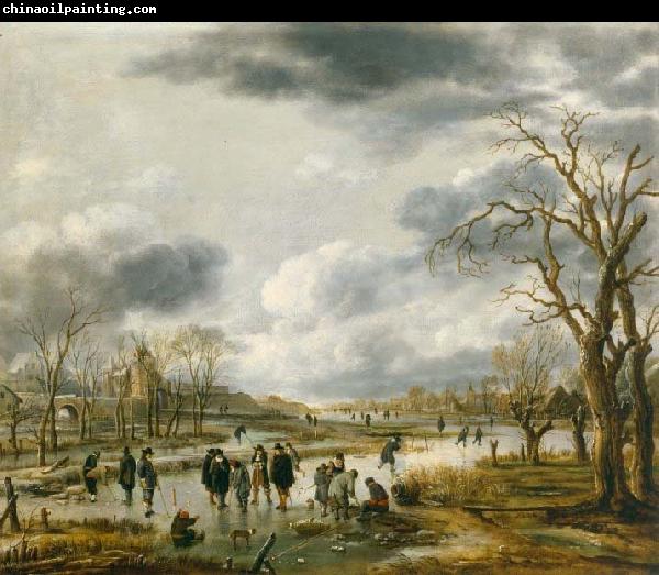 Aert van der Neer Scene on the ice outside the town walls