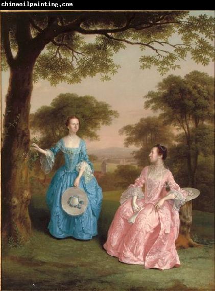 Arthur Devis Double Portrait of Alicia and Jane Clarke in a Wooden Landscape