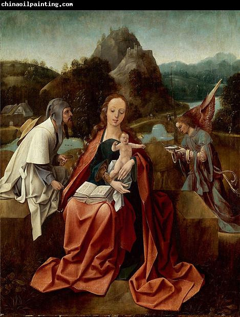 Attributed to Jan de Beer Madonna and Child with a pilgrim and an angel