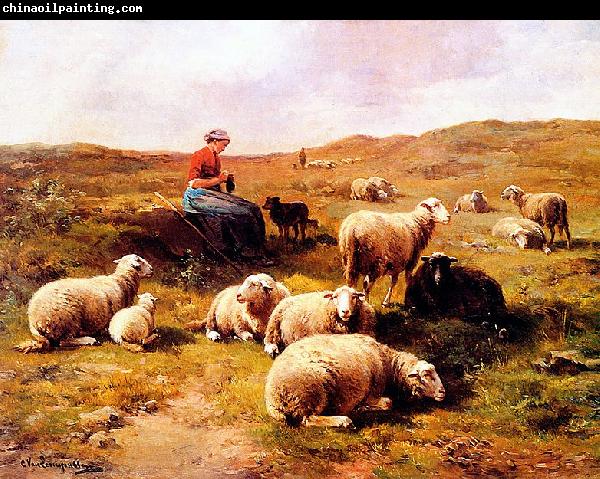 Cornelis Van Leemputten A shepherdess with her flock