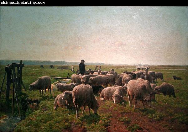 Cornelis Van Leemputten Landschap met herder en kudde schapen