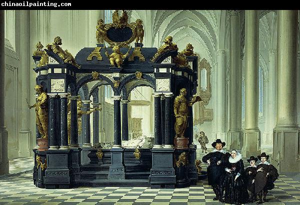 Dirk van Delen A family beside the tomb of Willem I in the Nieuwe Kerk, Delft.