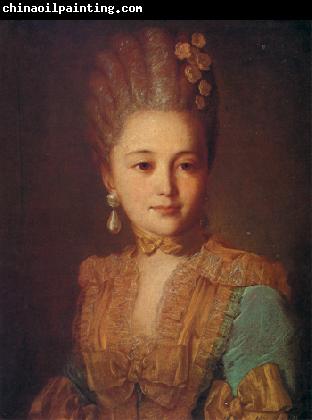 Fedor Rokotov Portrait of an Unknown Woman in a Blue Dress with Yellow Trimmings