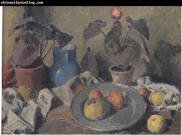 Felix Esterl Still life with fruits, foliage plants and jug