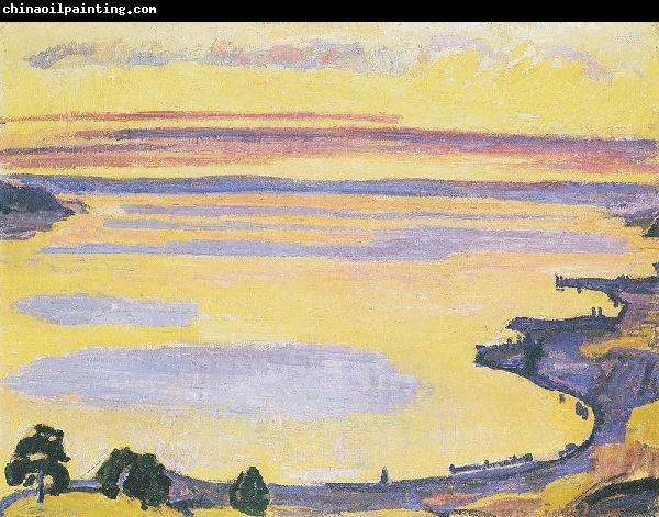 Ferdinand Hodler Sonnenuntergang am Genfersee von Caux aus