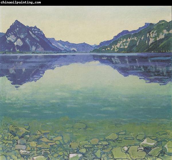 Ferdinand Hodler Thunersee mit symmetrischer Spiegelung vor Sonnenaufgang