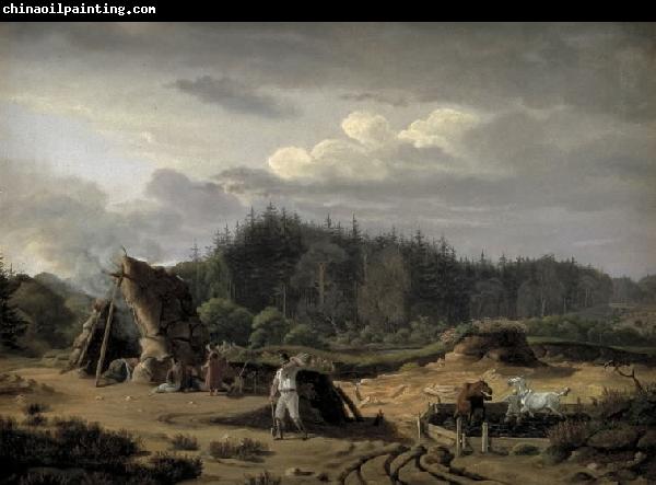 Fritz Petzholdt A Bog with Peat Cutters. Hosterkob, Sealand