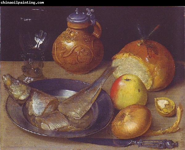 Georg Flegel Still life with herring und Bartmann jug