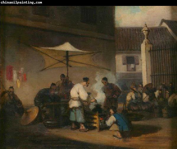 George Chinnery Street Scene, Macao, with Pigs