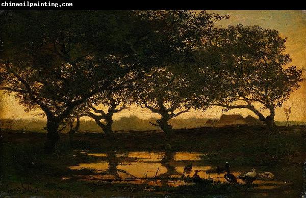 Gerard Bilders Woodland pond at sunset