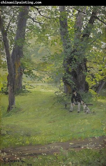 Gerda Roosval-Kallstenius Park with sitting man and dog