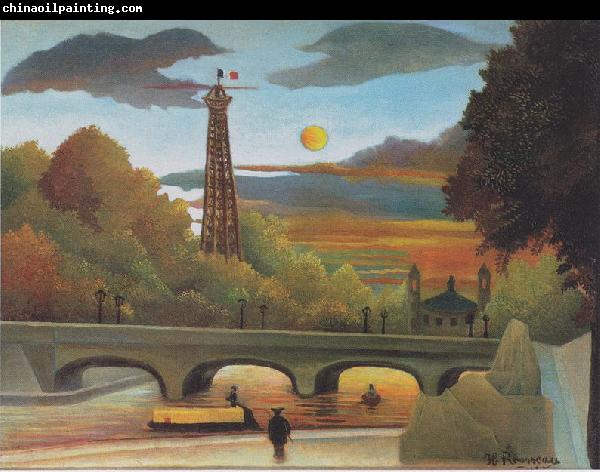 Henri Rousseau Seine and Eiffel-tower in the sunset