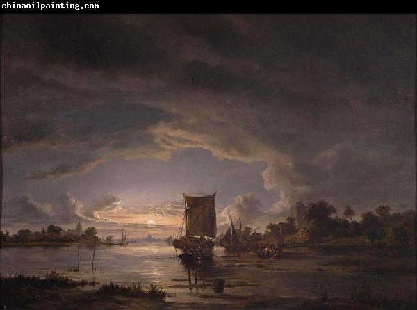 Jacob Abels An Extensive River Scene with Sailboat