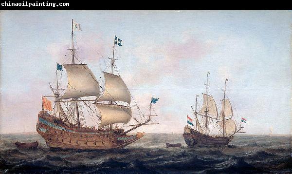 Jacob Gerritz. Loeff, Monogrammist JGL French man-of-war escorted by a Dutch ship in quiet water
