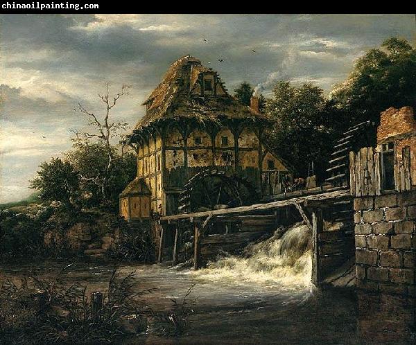 Jacob Isaacksz. van Ruisdael Two Undershot Watermills with Men Opening a Sluice