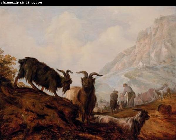 Jacobus Mancadan Peasants and goats in a mountainous landscape