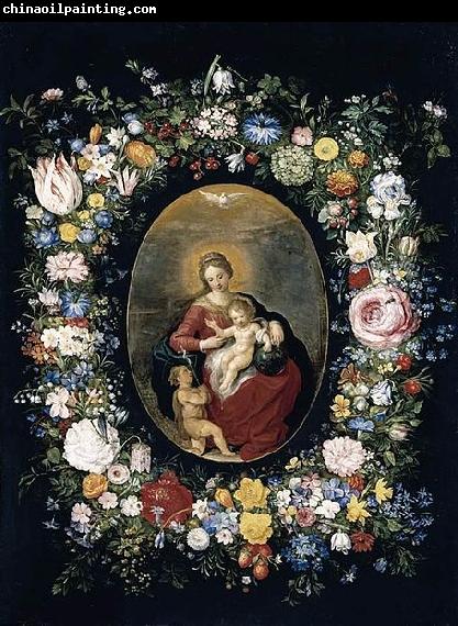 Jan Breughel Virgin and Child with Infant St John in a Garland of Flowers