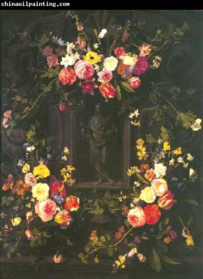 Jan Philip van Thielen Garland of flowers surrounding Christ figure in grisaille