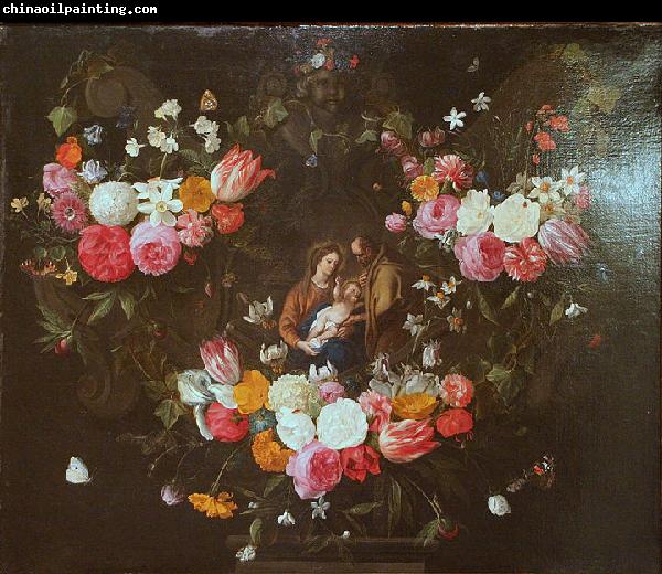 Jan Van Kessel Garland of Flowers with the Holy Family