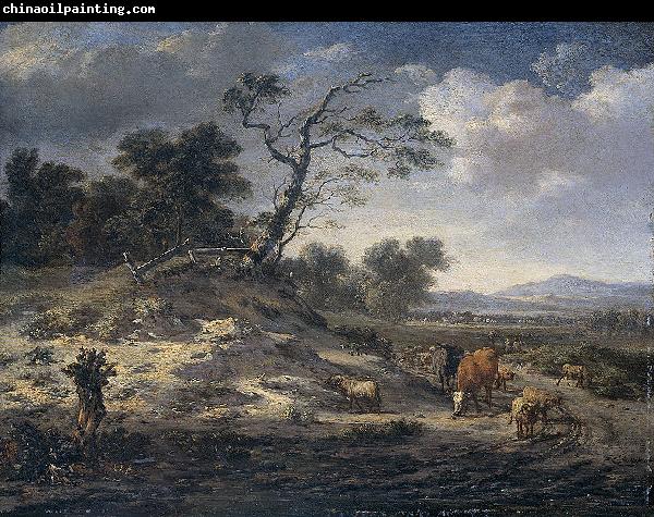 Jan Wijnants Landscape with cattle on a country road.