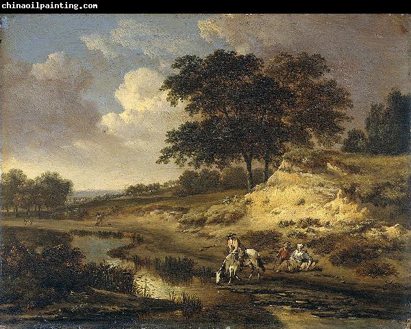 Jan Wijnants Landscape with a rider watering his horse.