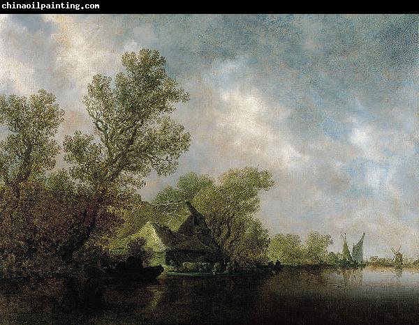 Jan van Goyen River Landscape with Ferry and cottages