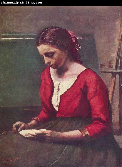 Jean-Baptiste Camille Corot Lesendes Madchen in rotem Trikot