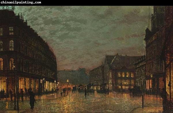 John Atkinson Grimshaw Boar Lane, Leeds, by lamplight. Signed and dated 'Atkinson Grimshaw 1881+' (lower right) signed and inscribed with title on reverse