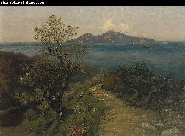 Julius Ludwig Friedrich Runge Sudliche Kustenlandschaft. Blick von der Hohe auf Insel an einem Sonnentag