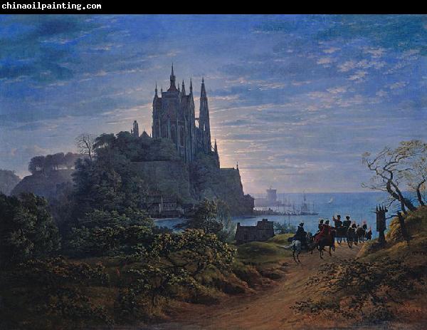 Karl friedrich schinkel Gothic Church on a Rock by the Sea