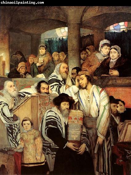 Maurycy Gottlieb Jews Praying in the Synagogue on Yom Kippur