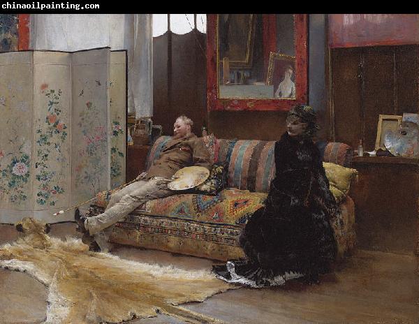 Pascal Dagnan-Bouveret Sulking  Gustave Courtois in his studio