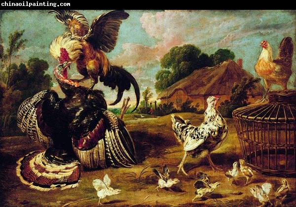 Paul de Vos The fight between a turkey and a rooster.