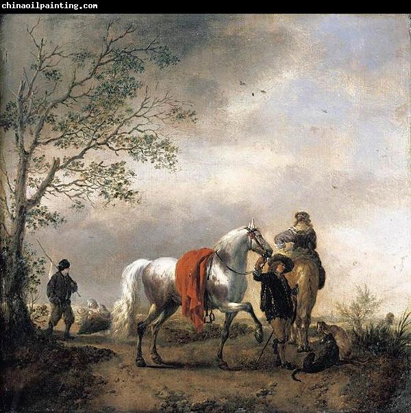 Philips Wouwerman Cavalier Holding a Dappled Grey Horse