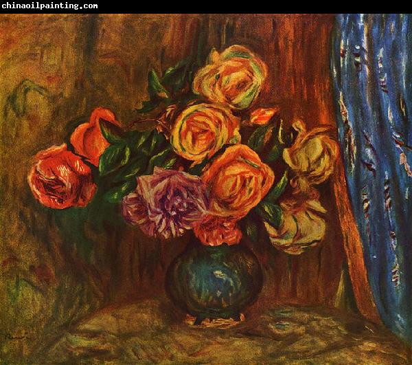 Pierre-Auguste Renoir Stilleben, Rosen vor Blauem Vorhang