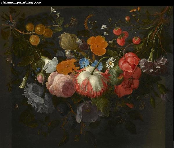 Pieter Gallis Swag of Flowers Hanging in a Niche