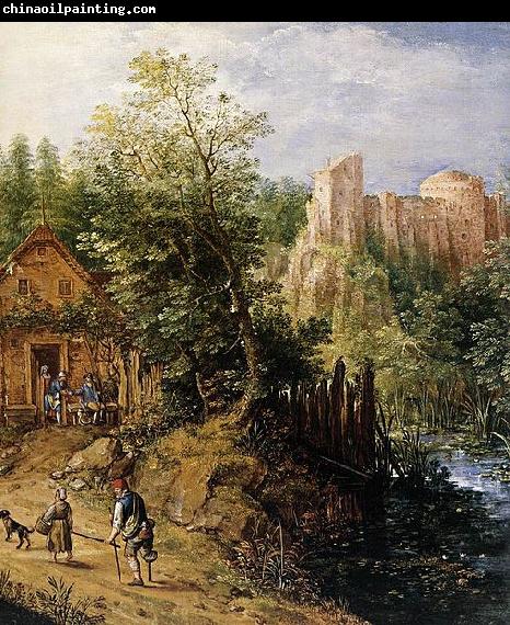 Pieter van Gunst Mountain Valley with Inn and Castle