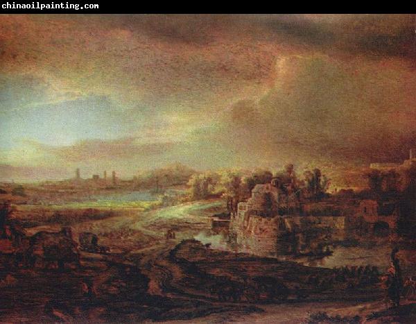 REMBRANDT Harmenszoon van Rijn Landschaft mit Kutsche